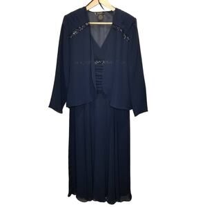 Camille La Vie Jacket Dress 8 Navy Blue Sequin Beaded Jacket